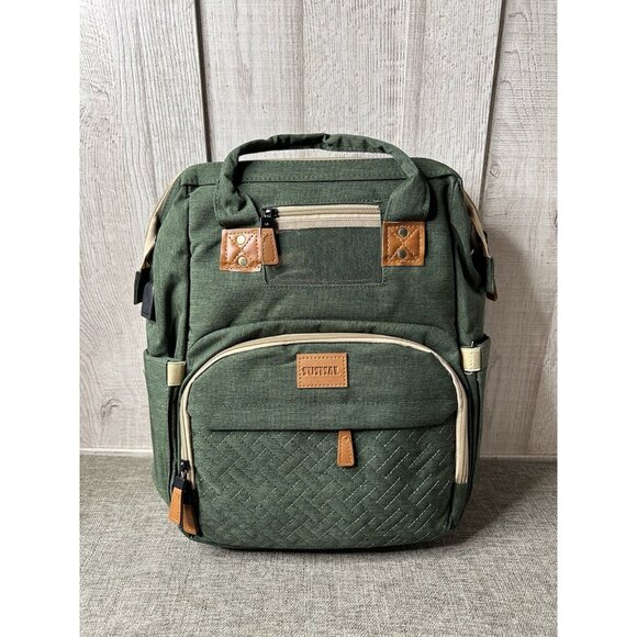 Susisal Handbags - Susisal Diaper Bag Backpack with Built In Changing Station Bassinet Green Beige